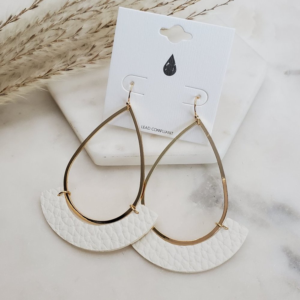 5 for $25 White Faux Leather Teardrop Earrings - Picture 4 of 5
